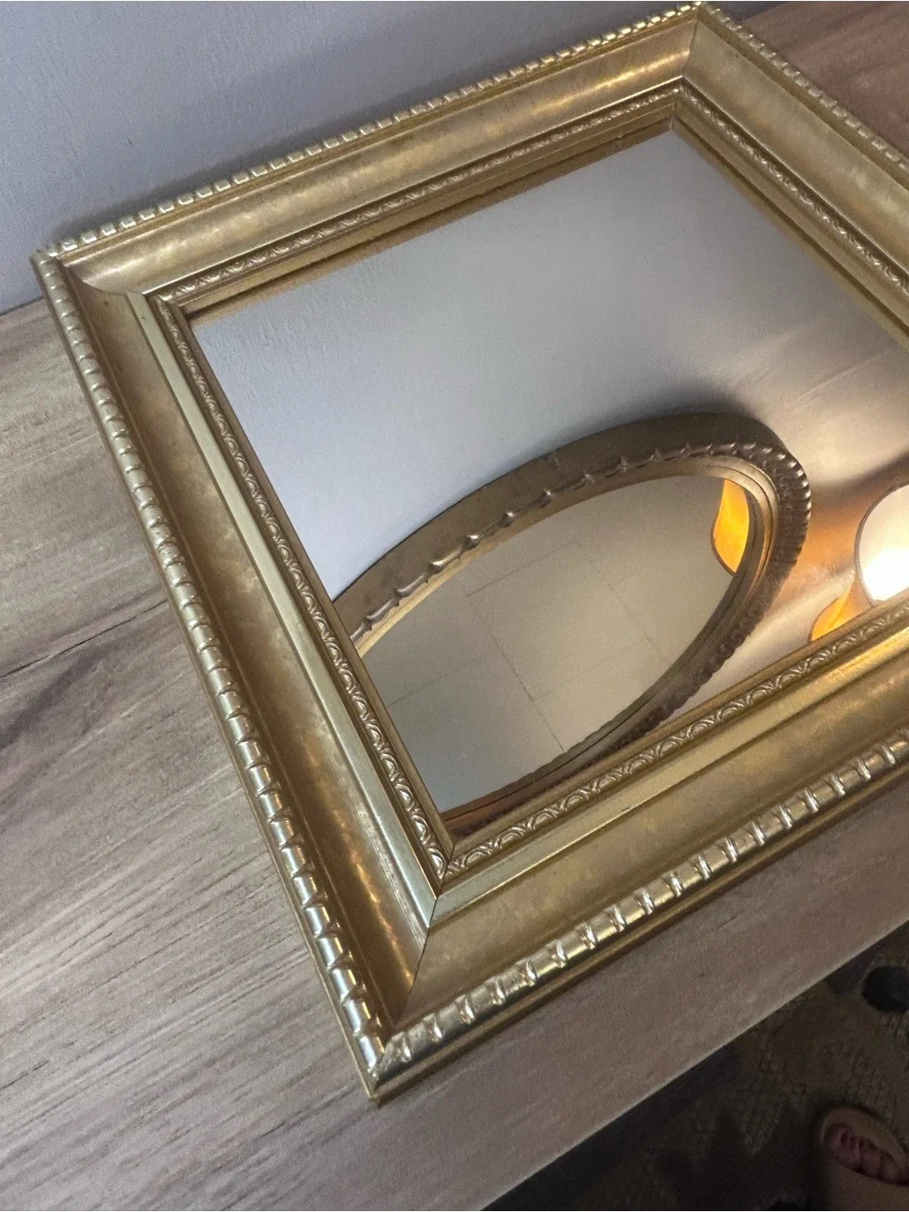 Ornate Gold Square Wall Mirror with Beaded Frame